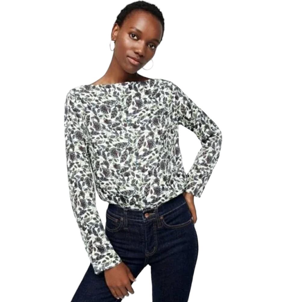 J. Crew Ivory Jungle Floral Drapey Boatneck Top